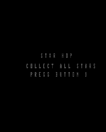 Emulator panel showing the STAR HOP title screen with "COLLECT ALL STARS" and "PRESS BUTTON 1" text