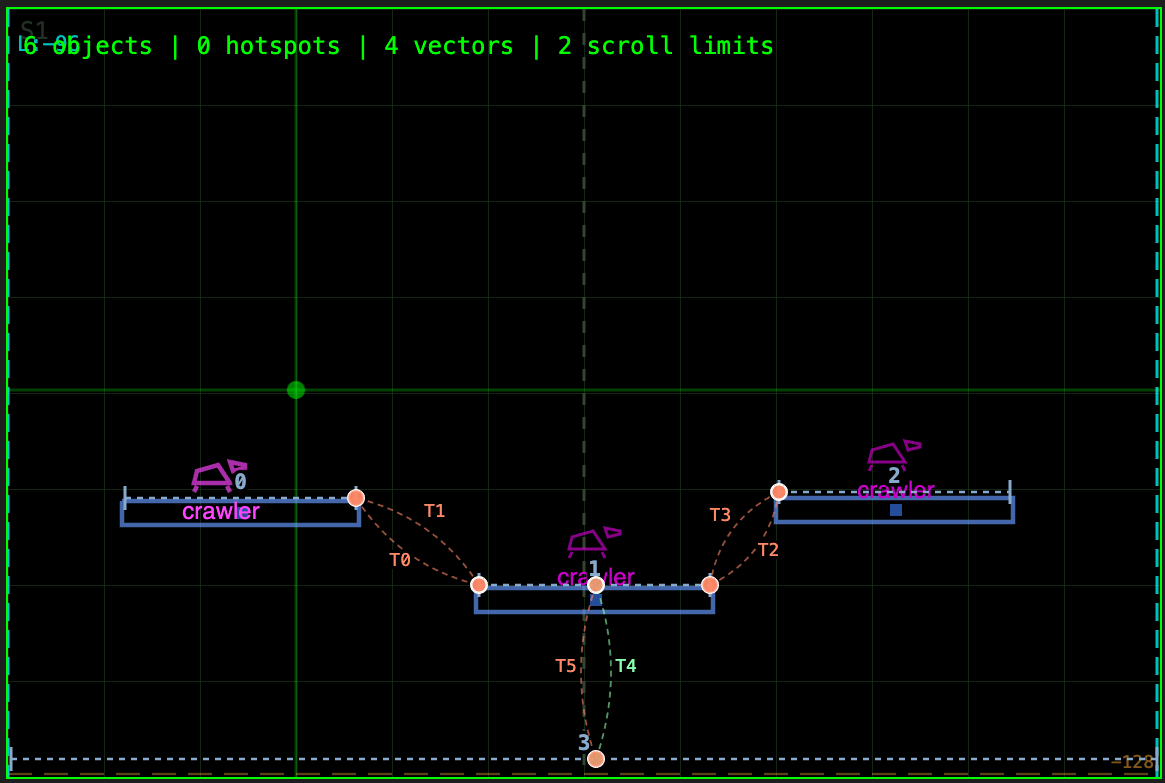 Playground with the crawler enemies placed on the mid-left platform