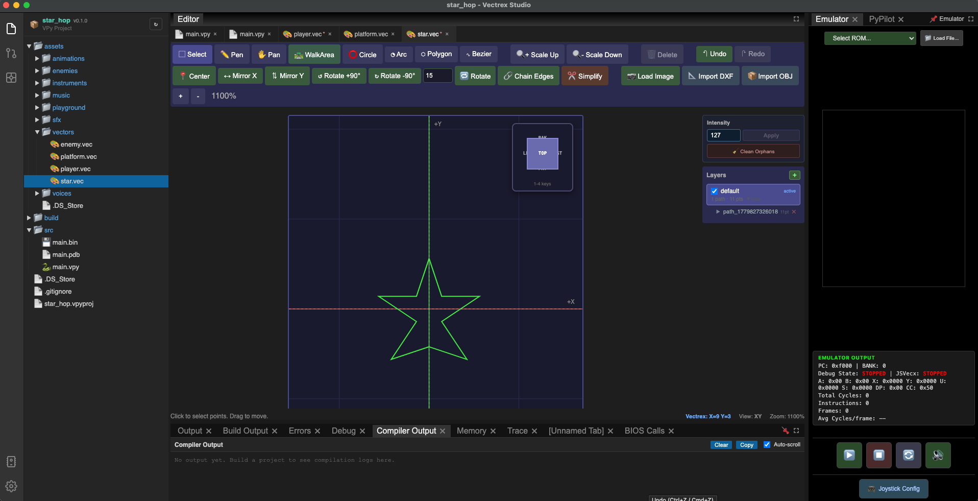 VectorEditor with the star shape — small and visually distinct from the player and platforms