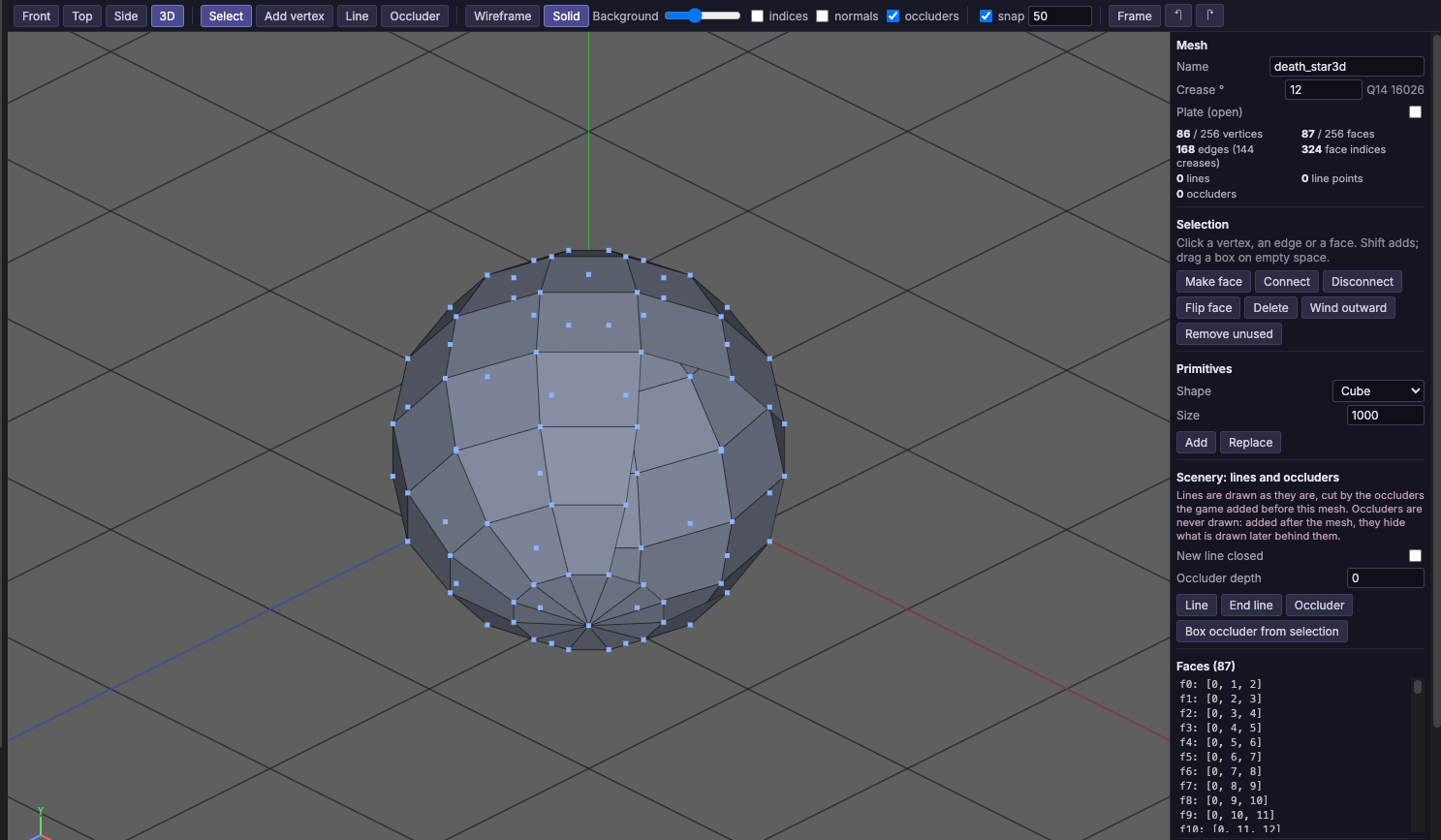The Mesh Editor in solid mode