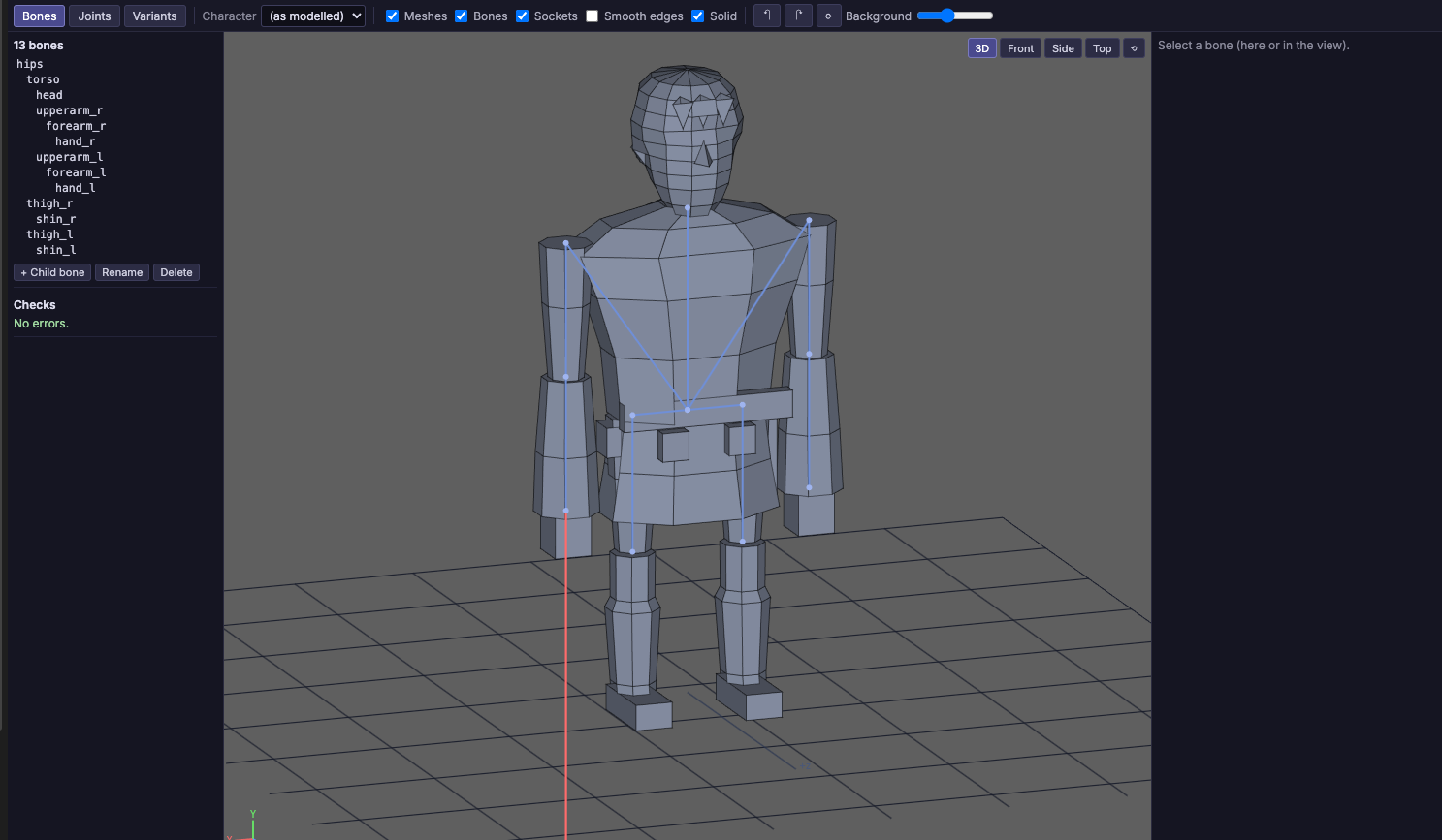 The 3D Animation editor on a skeleton