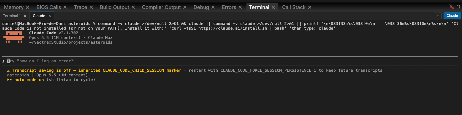 Claude Code running in the IDE's terminal